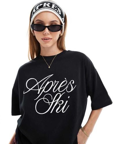 T-shirt oversize nera con scritta "Apres Ski" - 4th & Reckless - Modalova