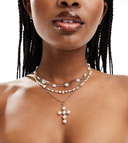 Collana placcata multifilo con perle - 8 Other Reasons - Modalova