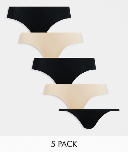 Cotton On - Confezione da 5 paia di slip bikini invisibili neri e color frappè - Cotton:On - Modalova