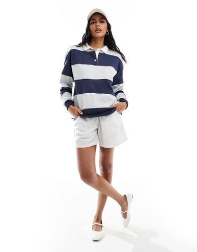 Cotton On - Polo oversize a maniche lunghe a righe grigie e blu navy - Cotton:On - Modalova