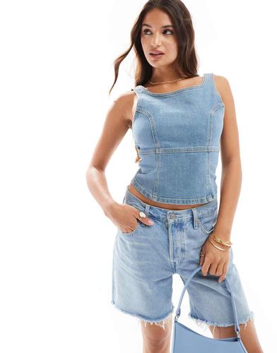 Cotton On - Top a corsetto in denim gioiello con scollo quadrato e cucitura - Cotton:On - Modalova