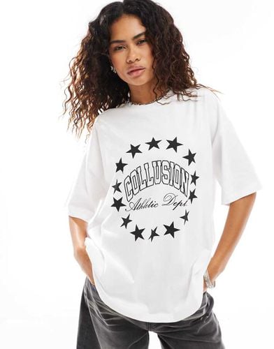 T-shirt bianca comoda con grafica di brand e stelle - Collusion - Modalova