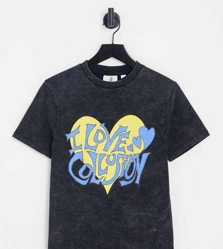 T-shirt vintage nera con stampa di cuore - Collusion - Modalova