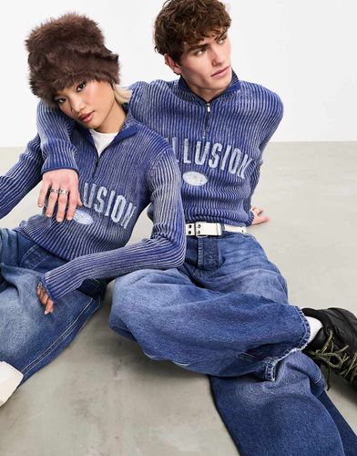 Unisex - Top sportivo slavato effetto invecchiato con logo applicato e zip corta - Collusion - Modalova