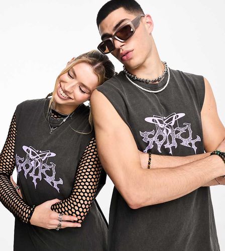 Unisex - Canotta oversize antracite con stampa tattoo sul davanti - Collusion - Modalova