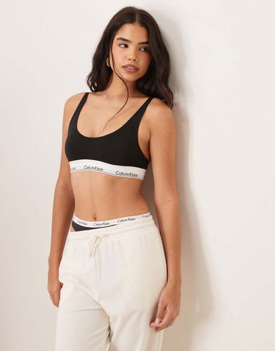 Modern Cotton - Brassière nera con scollo rotondo, fodera leggera e fettuccia con logo - Calvin Klein - Modalova