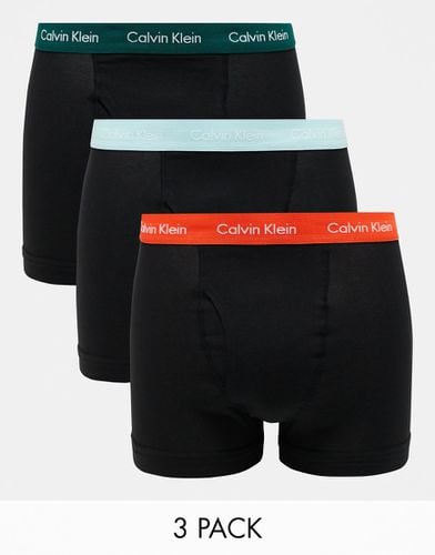 Cotton Stretch - Confezione da 3 boxer aderenti traspiranti neri con elastico colorato con logo - Calvin Klein - Modalova