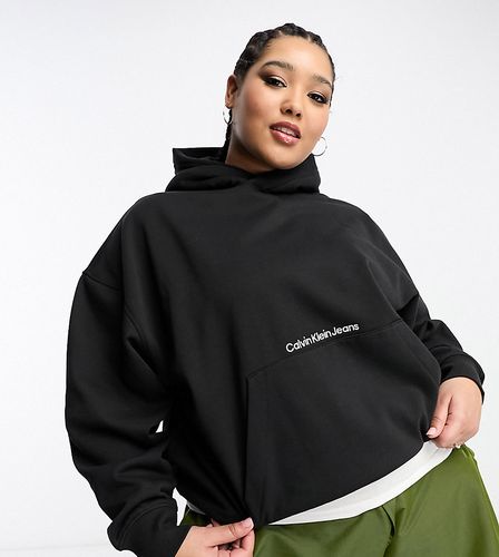Plus - Institutional - Felpa oversize nera con cappuccio e logo - Calvin Klein Jeans - Modalova