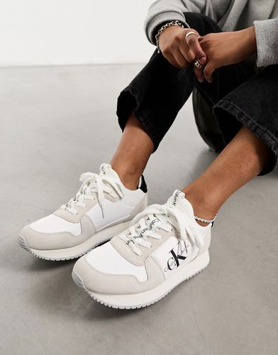 Sneakers a calza stringate bianche stile runner - Calvin Klein Jeans - Modalova