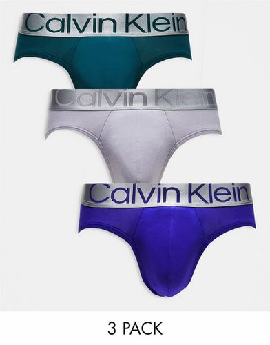 Steel - Confezione da 3 paia di slip blu, grigio e verde-azzurro - Calvin Klein - Modalova
