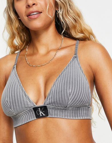 Top bikini a triangolo fisso grigio a coste - Calvin Klein - Modalova