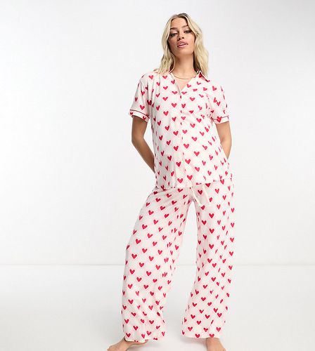 Maternity - Pigiama con stampa a quadri e cuori rossi con pantaloni a fondo ampio - Chelsea Peers - Modalova