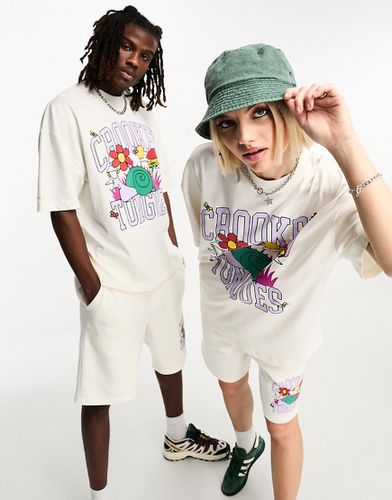 T-shirt oversize unisex sporco con grafica con lumache sul davanti in coordinato - Crooked Tongues - Modalova