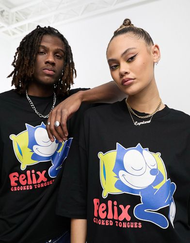 X Felix the Cat - T-shirt oversize unisex nera con grafica stampata sul retro - Crooked Tongues - Modalova