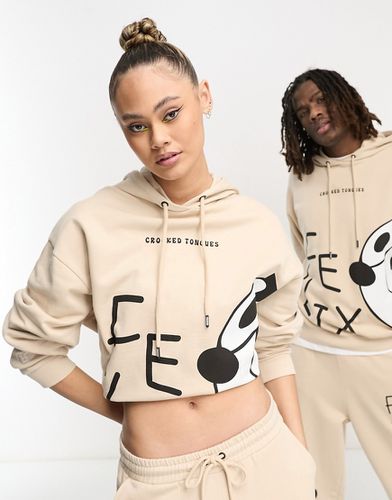 X Felix the Cat - Felpa con cappuccio unisex oversize color pietra con logo e grafiche grandi in coordinato - Crooked Tongues - Modalova