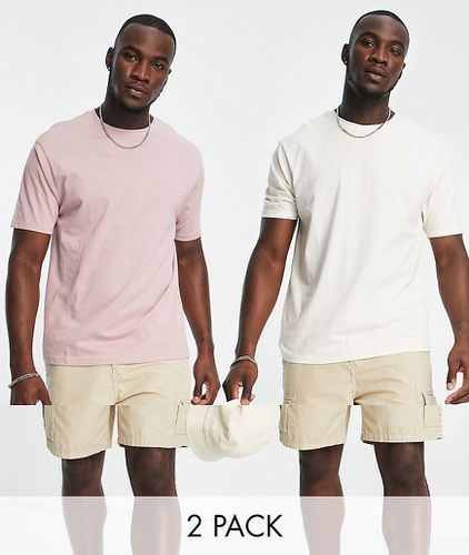 Tall - Confezione da 2 t-shirt squadrate rosa polvere ed écru - Another Influence - Modalova