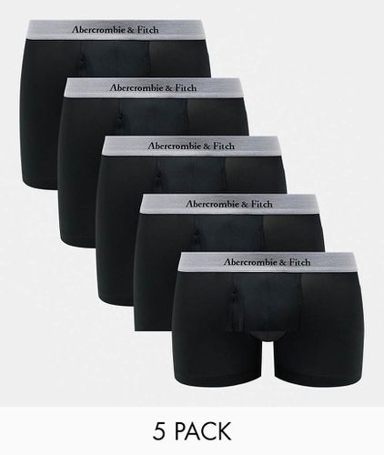 Confezione da 5 boxer aderenti tecnici neri con fascia elastica in vita con logo grigio a contrasto - Abercrombie & Fitch - Modalova