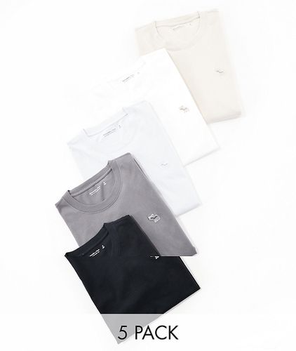 Confezione da 5 T-shirt con logo icona colore nero, grigio blu e bianco - Abercrombie & Fitch - Modalova