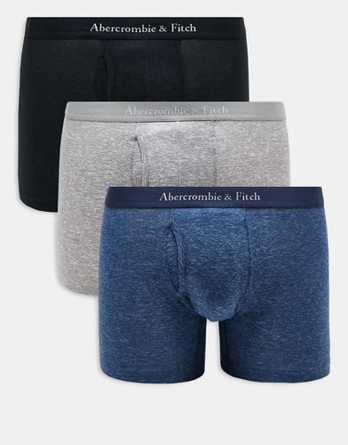 Confezione da 3 boxer aderenti grigi, neri e blu con elastico con logo in vita tono su tono - Abercrombie & Fitch - Modalova