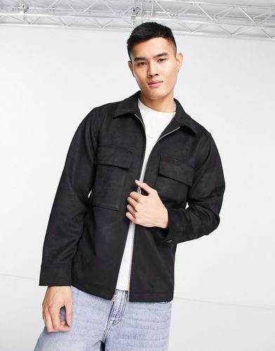 Camicia giacca nera in camoscio sintetico con zip frontale - Abercrombie & Fitch - Modalova