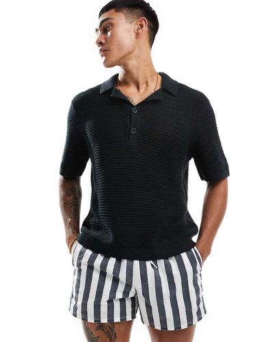 Polo stile resort in maglia nera con colletto rever e 2 bottoni - Abercrombie & Fitch - Modalova