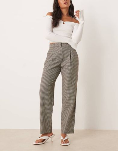 Pantalon droit doux à taille haute et motif pied-de-poule - Beige - Abercrombie & Fitch - Modalova