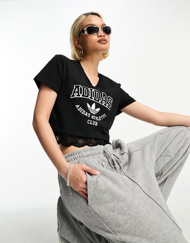 T-shirt corta stile college nera con finiture in pizzo - adidas Originals - Modalova