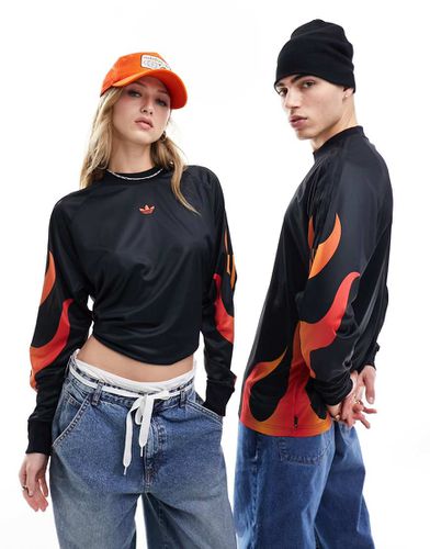 Top in jersey unisex a maniche lunghe con motivo con fiamme - adidas Originals - Modalova