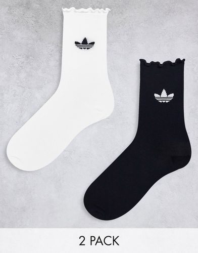 Confezione da 2 paia di calzini neri e bianchi con orlo smerlato - adidas Originals - Modalova