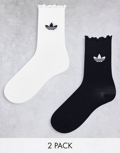Confezione da 2 paia di calzini alla caviglia bianchi e neri con trifoglio - adidas Originals - Modalova