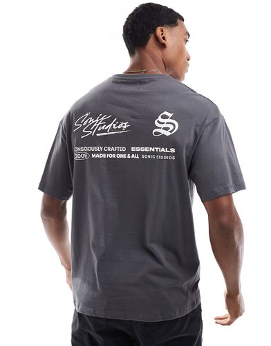 T-shirt oversize grigia con scritta stampata sul retro - ADPT - Modalova