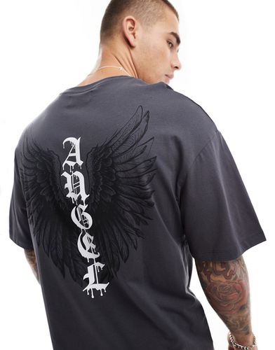 T-shirt oversize grigia con stampa di angelo sul retro - ADPT - Modalova