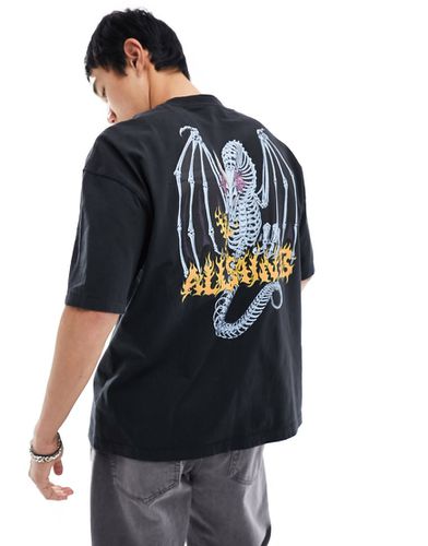 T-shirt slavato con grafica con scheletro di drago sul retro - AllSaints - Modalova