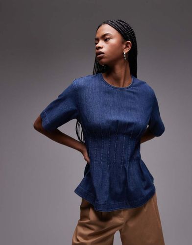 Blouse en denim léger avec corsage plissé - moyen délavé - Arket - Modalova