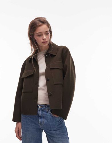 Veste en laine double épaisseur avec boutons et poches à l'avant - Marron kaki - Arket - Modalova