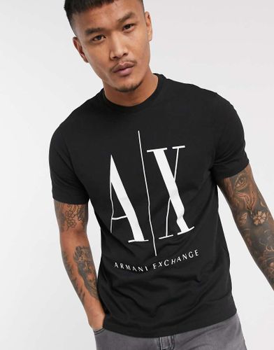 AX Icon - T-shirt nera con logo grande - Armani Exchange - Modalova