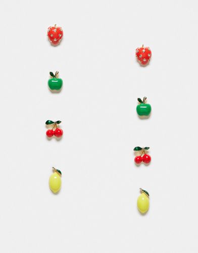 Confezione da 4 paia di orecchini a bottone con design a forma di frutta - ASOS DESIGN - Modalova