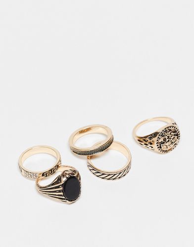 Confezione da 5 anelli dorati con pietre - ASOS DESIGN - Modalova