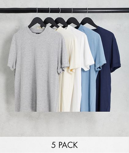 Confezione da 5 T-shirt con maniche arrotolate in colorazioni multiple - ASOS DESIGN - Modalova