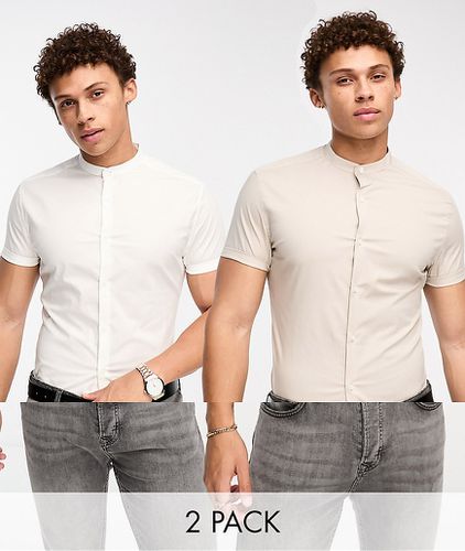 Confezione da 2 camicie skinny con collo serafino bianca e color talpa - ASOS DESIGN - Modalova