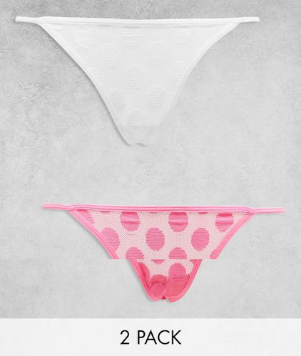 Confezione da 2 slip in rete a pois bianchi e rosa con allacciatura laterale - ASOS DESIGN - Modalova