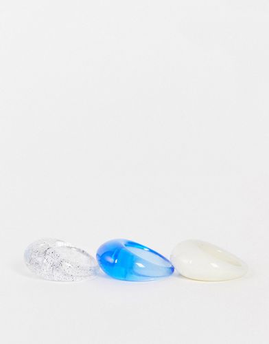 Confezione da 3 anelli a cupola blu, crema e glitterato - ASOS DESIGN - Modalova