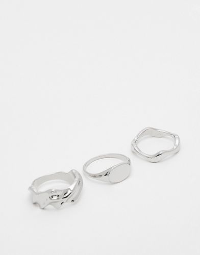 Confezione da 3 anelli argentati con design fuso - ASOS DESIGN - Modalova