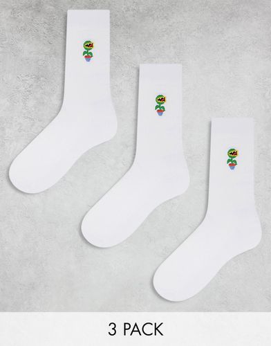 Confezione da 3 calze bianche con piante ricamate - ASOS DESIGN - Modalova