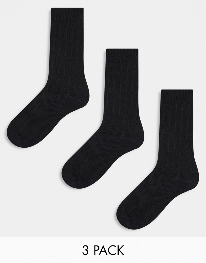 Confezione da 3 paia di calzini a coste neri - ASOS DESIGN - Modalova