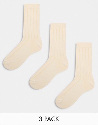 Confezione da 3 paia di calzini a coste color écru - ASOS DESIGN - Modalova