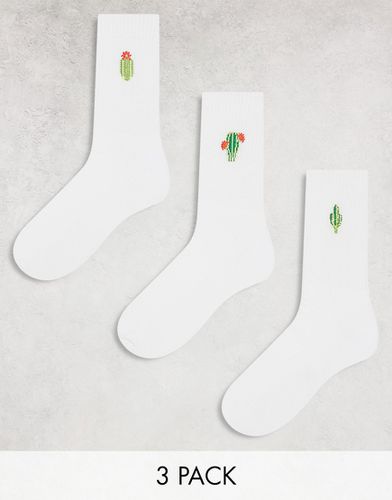 Confezione da 3 paia di calzini bianchi con cactus ricamati - ASOS DESIGN - Modalova