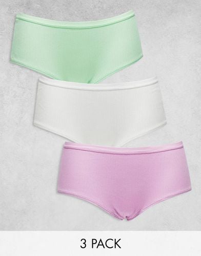 Confezione da 3 slip bianchi, lilla e pistacchio a coste - ASOS DESIGN - Modalova