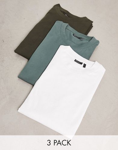 Confezione da 3 T-shirt comode girocollo kaki, bianca e nera - ASOS DESIGN - Modalova