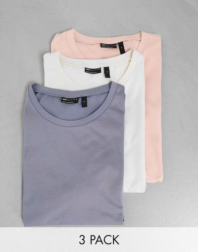 Confezione da 3 t-shirt girocollo bianca, rosa e blu slavato - ASOS DESIGN - Modalova